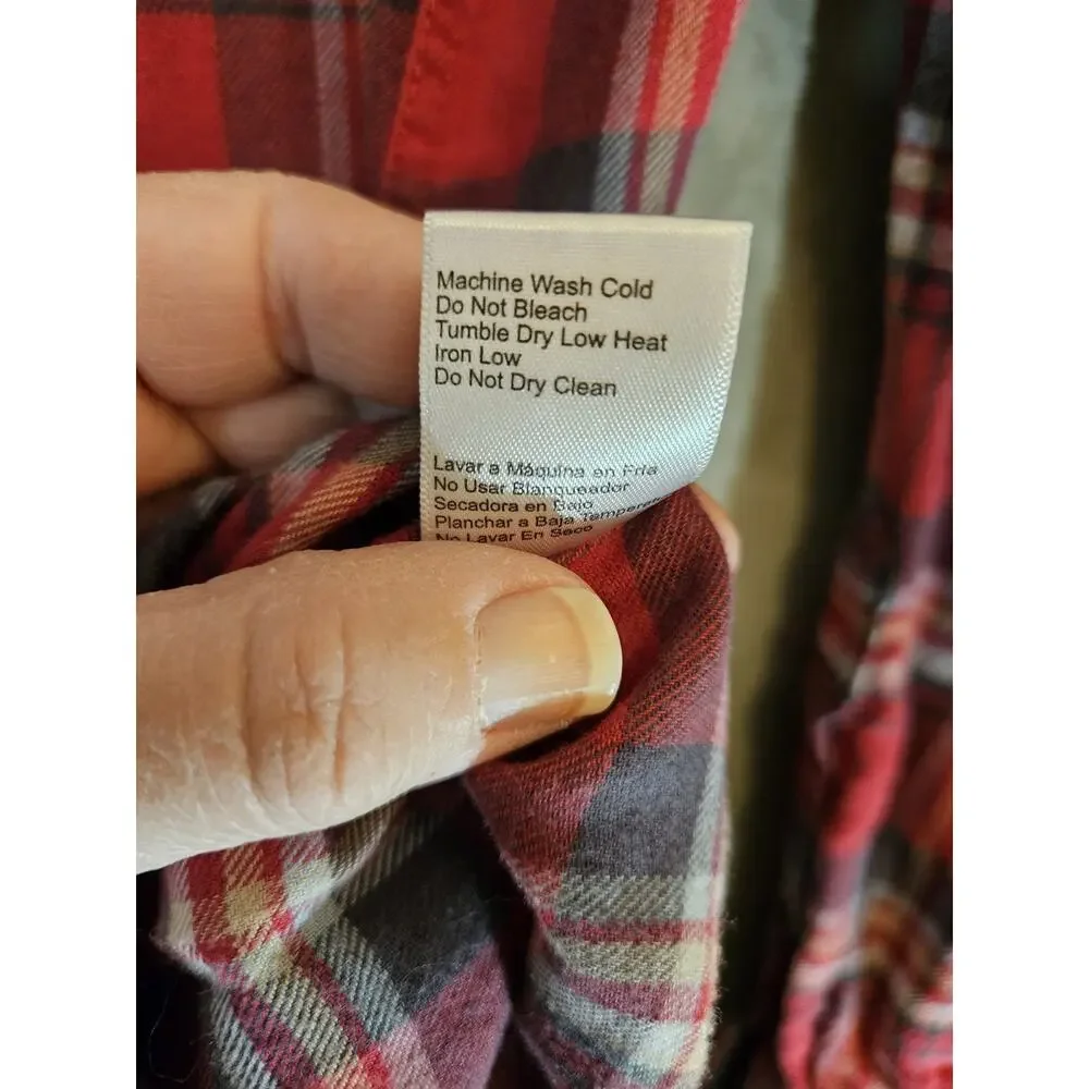 JACHS Girlfriend Size L Red Blue White Plaid Cotton Flannel Collared Shirt - Picture 5 of 7